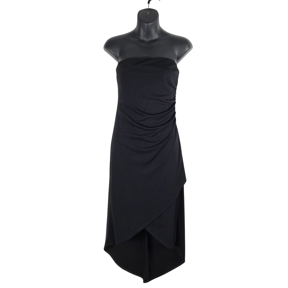 Vtg City Triangles Black Strapless Ruched Asymmetrical Hi-Low Dress M HOCO Y2K‎